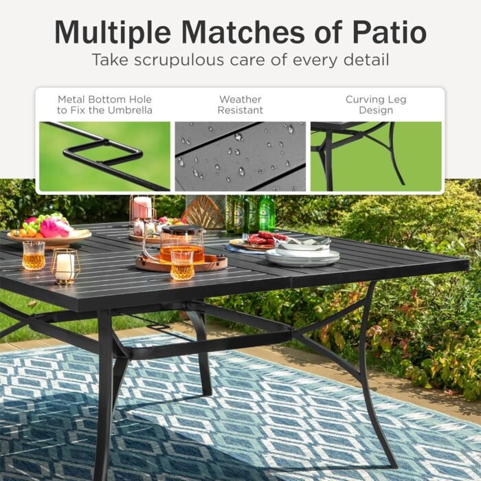PHI VILLA 9-Piece Outdoor Dining Sets, 60x60 All-Weather Patio Table and Chairs Set for 8, Heavy Duty Patio Table Set Square for Deck, 8 Extra Large Outdoor Swivel Chairs with Thick Cushions - Image 8