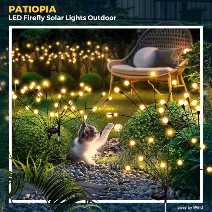 Solar Garden Lights, 80 LED Firefly Garden Lights Solar Outdoor, Solar Lights for Outside Sway by Wind,Outdoor Solar Lights Waterproof for Yard Patio Pathway Decoration (8 Pack) - Image 7