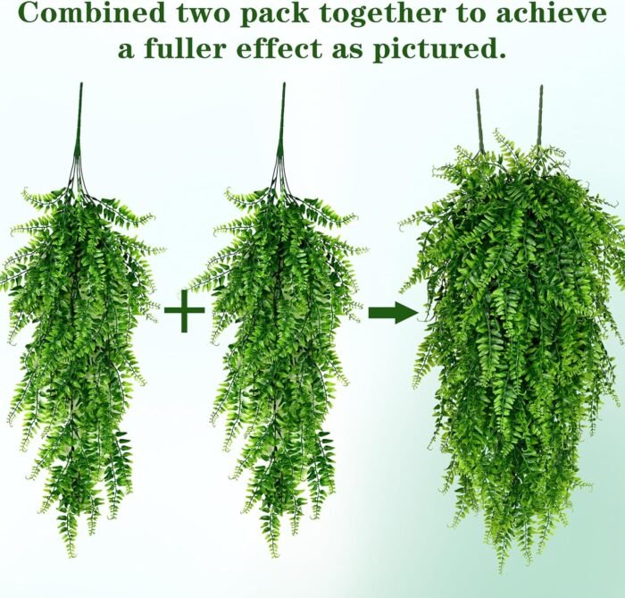 Waipfaru 4Pcs Fake Hanging Plants Artificial Ferns for Outdoors，Fake Ferns UV Resistant Plastic Fake Plants for Indoor Wall Porch Wedding Party Holiday Decor - Image 5