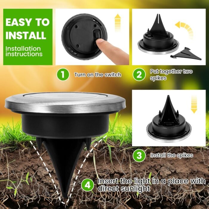 Mini Solar Ground Lights, 12 Pack Solar Powered Pathway Lights, Warterproof Outdoor Light for Garden, Driveway, Walkway, Backyard, Patio (Cool White) - Image 7