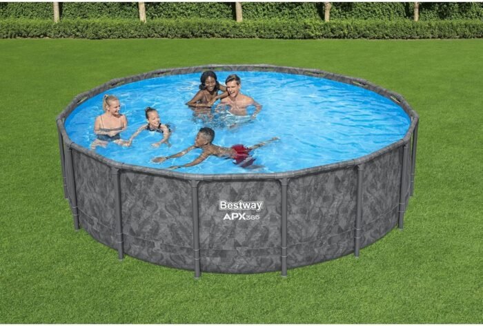 Bestway APX 365 16' x 48" Round Above Ground Pool Set with Sand Filter Pump, Ladder, and Cover, Dark Marble - Image 2