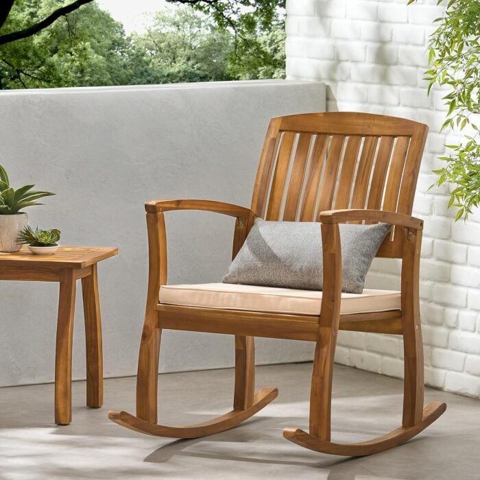 Christopher Knight Home Selma Acacia Rocking Chair with Cushion, Teak Finish - Image 2