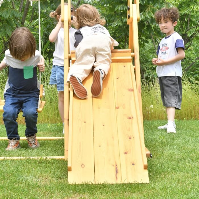 Avenlur 4-in-1 Juniper Outdoor Play Gym - Jungle Gym Playset with Baby Swing, Slide, Ladder, and Climbing Wall - Foldable Wooden Playset - Outdoor Jungle Gym for Kids Ages 18mo to 6yrs - Image 7