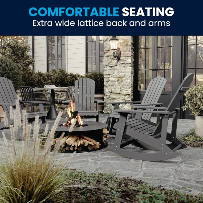 Flash Furniture Savannah Poly Resin Wood Adirondack Rocking Chair - All Weather Gray Polystyrene - Stainless Steel Hardware - Image 7