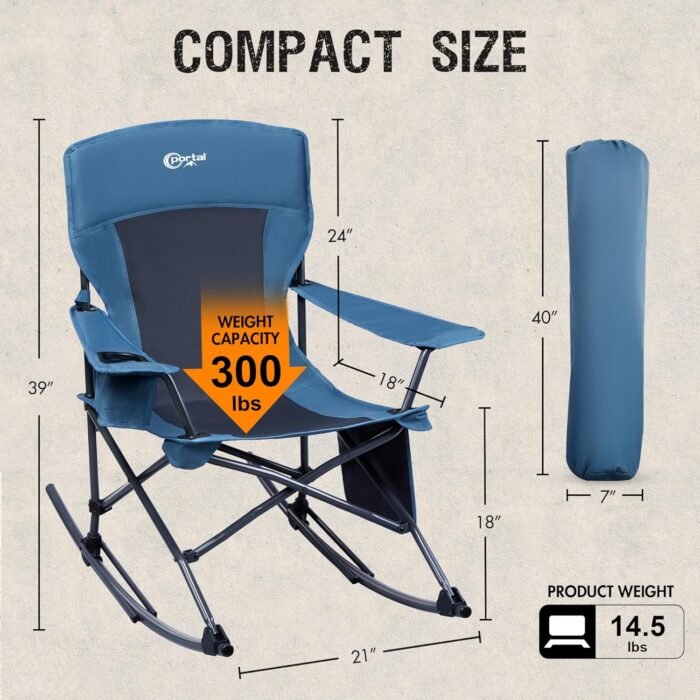 PORTAL Folding Camping Rocking Chair Portable Outdoor Rocker High Back Cup Holder Side Pocket Carry Bag Included, Support 300 lbs - Image 3