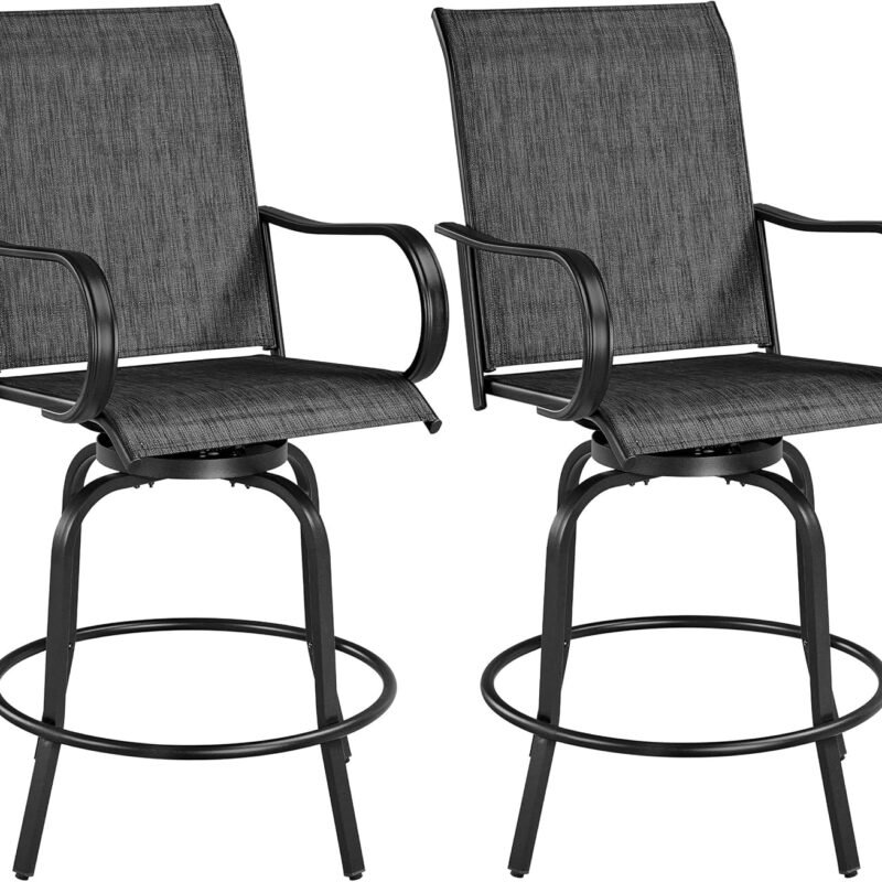 Yaheetech Outdoor Patio Swivel Bar Stools Outdoor Chairs Set of 2, All-Weather Patio Stools for Outside, Beach, Lawn, Poolside and Garden, Black