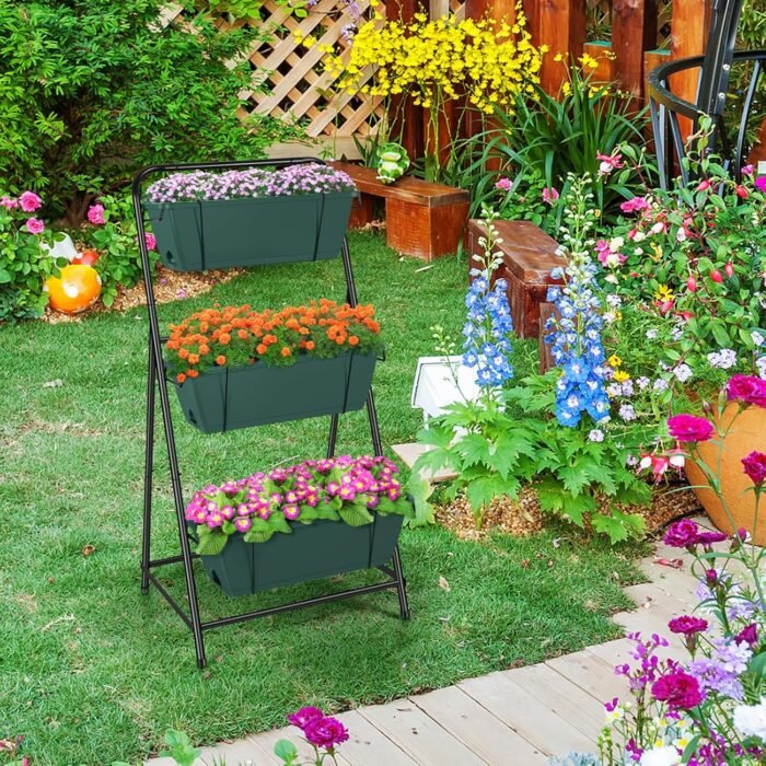 Vertical Raised Garden Bed 3 Tier Garden Planter Standing Planter Box Herb Garden Planter Outdoor and Indoor for Vegetables Flowers Green - Image 5