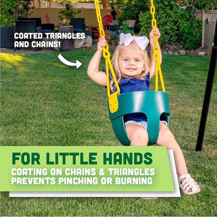 Deluxe High Back Full Bucket Toddler Swing with Exclusive Chain & Triangle Dip Pinch Protection - Green - Squirrel Products - Image 4