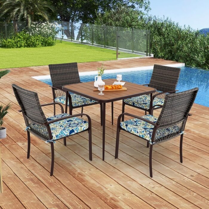 Tangkula Patio Square Dining Table, 35” x 35” Large Outdoor Table w/Wood-Plastic Tabletop & Metal Legs, 2” Umbrella Hole Included, Outside Leisure Table for Backyard, Garden, Poolside - Image 6