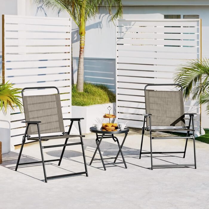 Yaheetech Outdoor Patio Chairs Set of 4, Folding Patio Chairs with Metal Frame, Armrests, Portable Dining Chairs for Camping, Lawn, Garden and Porch, Brown - Image 9