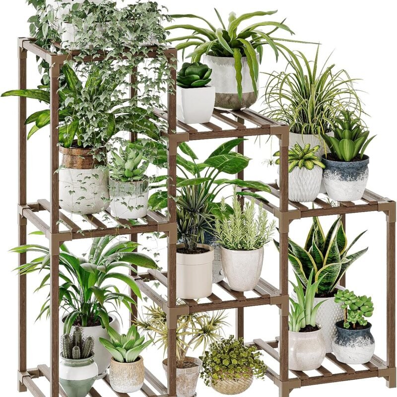 Bamworld Plant Stand Indoor Plant Shelf Outdoor Wood Plant Rack for Multiple Plants 3 Tiers Ladder Plant Pot Holder for Living Room Patio Boho Home Decor for Gardening
