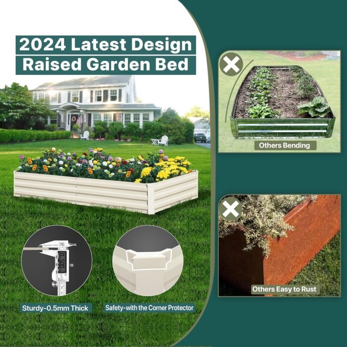 Raised Garden Bed Beige, 6x3x1ft Galvanized Raised Garden Bed Outdoor Metal for Gardening Vegetables Flower Garden Planter Box Large Raised Bed with Gloves and 3ftx30ft Weed Barrier Fabric - Image 4