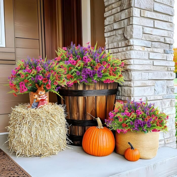 24 Bundles Artificial Flowers for Outdoors Spring Summer Decoration, UV Resistant Eucalyptus Violet and Lavender Silk Fake Plants for Outside Indoor Yard Home Patio Decor, Red Rose Purple - Image 4