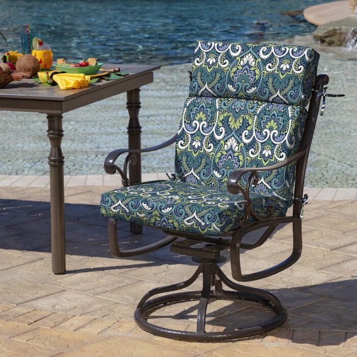 Arden Selections Outdoor Chair Cushion, 21 x 20, Water Repellent, Fade Resistant 21 x 20, Sapphire Aurora Blue Damask - Image 2