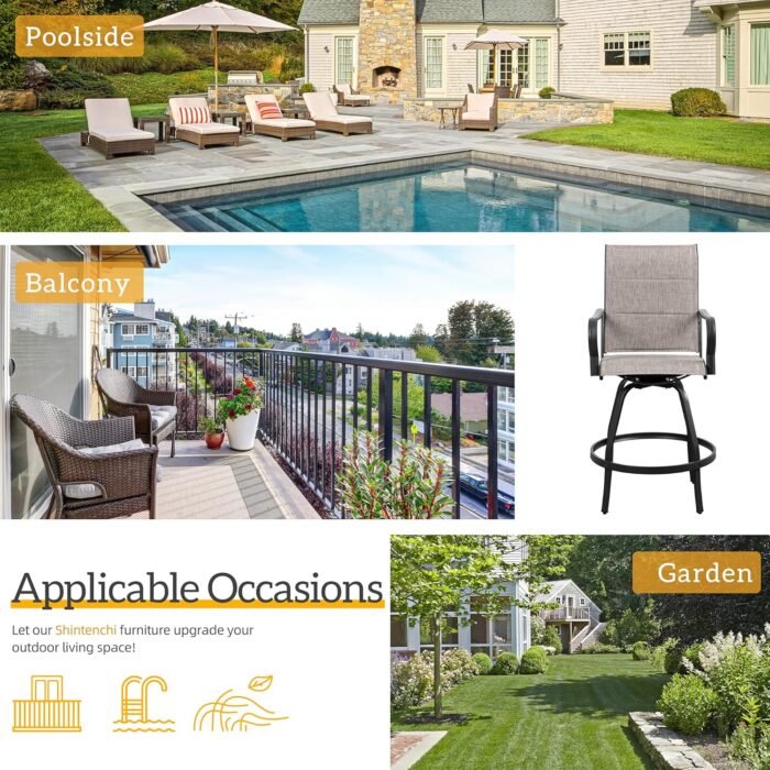 Shintenchi 4 Piece Patio Swivel Bar Stools, All-Weather Padded Textile Outdoor High Top Bistro Chairs，Outdoor Height Bar Patio Stools& Bar Chairs Set of 4 with High Back for Yard, Balcony, Deck - Image 6