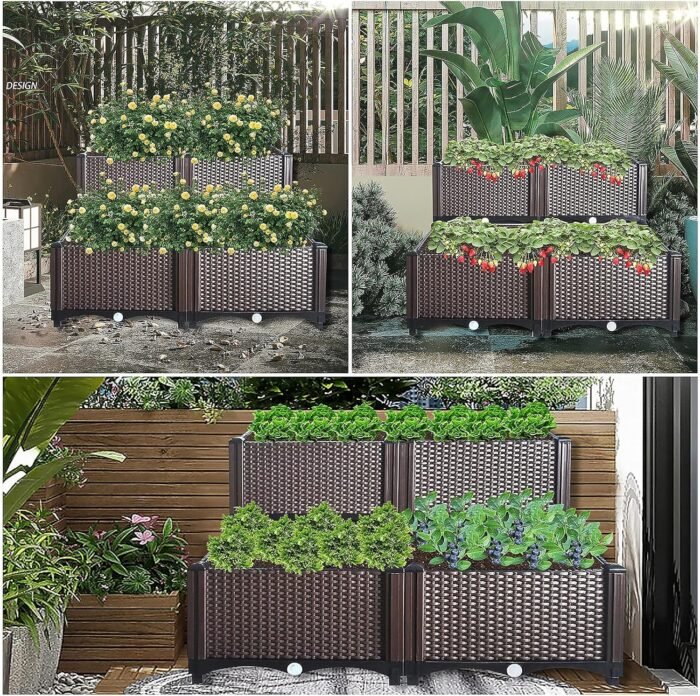 Raised Garden Bed Kit, Elevated Planter Boxes for Outdoor, Flower Balcony Vegetable Grow, Planting Container Brown with Self-Watering Disks - Image 4