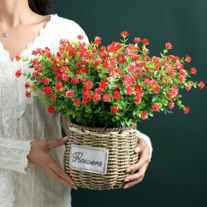 SITUMEIZI 8 Bundles Red Artificial Flowers Outdoor Fake Flower Plastic UV Resistant Shrubs Greenery Plants Hanging Decorations Garden Porch Window Box Farmhouse Outside Summer Indoor Decor - Image 6