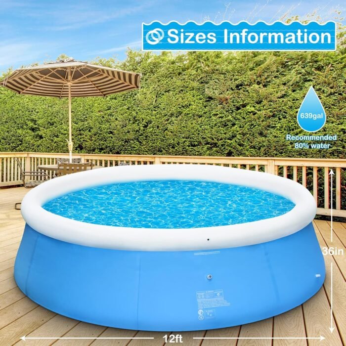 Above Ground Pool for 6 Adults or 8 Kids, 12ft x 36in Sturdy Swimming Pool for Backyard, Outdoor, Easy Set up - Image 2