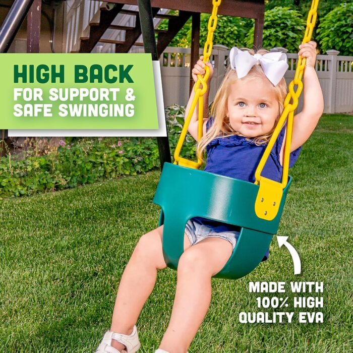 Deluxe High Back Full Bucket Toddler Swing with Exclusive Chain & Triangle Dip Pinch Protection - Green - Squirrel Products - Image 3