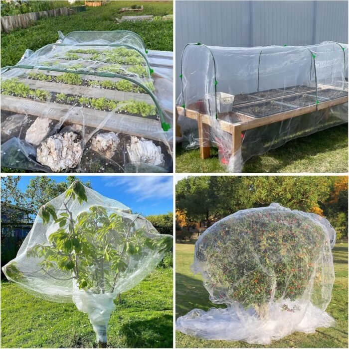 GonLei 10x25FT Garden Mesh Netting Kit Raised Beds (6 Pcs Garden Hoops & 18 Clips) Garden Hoops Plant Row Covers Netting Protection Berry Bush Trees Grass Seed Barrier Net - Image 2