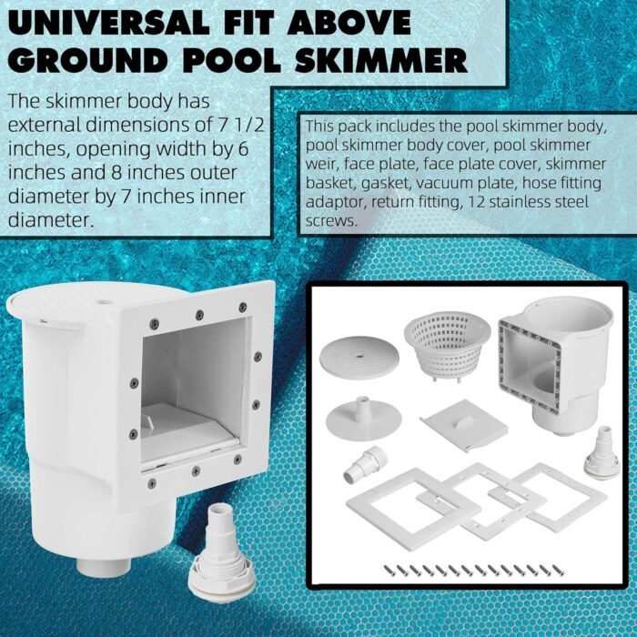 (Complete Set) Universal Fit Above Ground Pool Skimmer (White) - Pool Skimmer Accessory Kit - ABS Plastic Thru-Wall Skimmer with Accessories - Opening Width 6" Fits All Standard Pool Wall Cutouts - Image 2