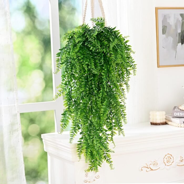 Waipfaru 4Pcs Fake Hanging Plants Artificial Ferns for Outdoors，Fake Ferns UV Resistant Plastic Fake Plants for Indoor Wall Porch Wedding Party Holiday Decor - Image 6