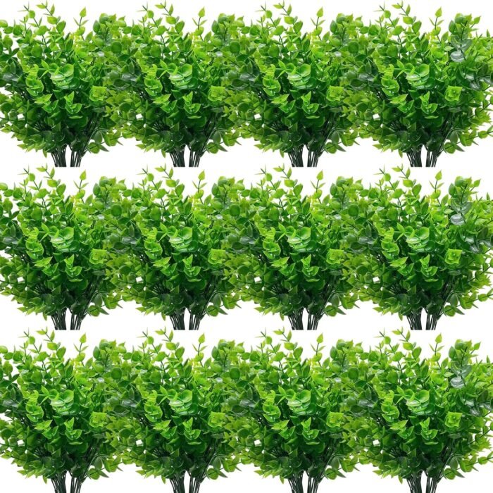 TURNMEON 20 Bundles Artificial Greenery Plants for Outdoors Spring Summer Decor, UV Resistant Fake Plants Faux Eucalyptus Plastic Shrubs Boxwood Fake Flowers Gardens Home Patio Outsides Decor(Green)