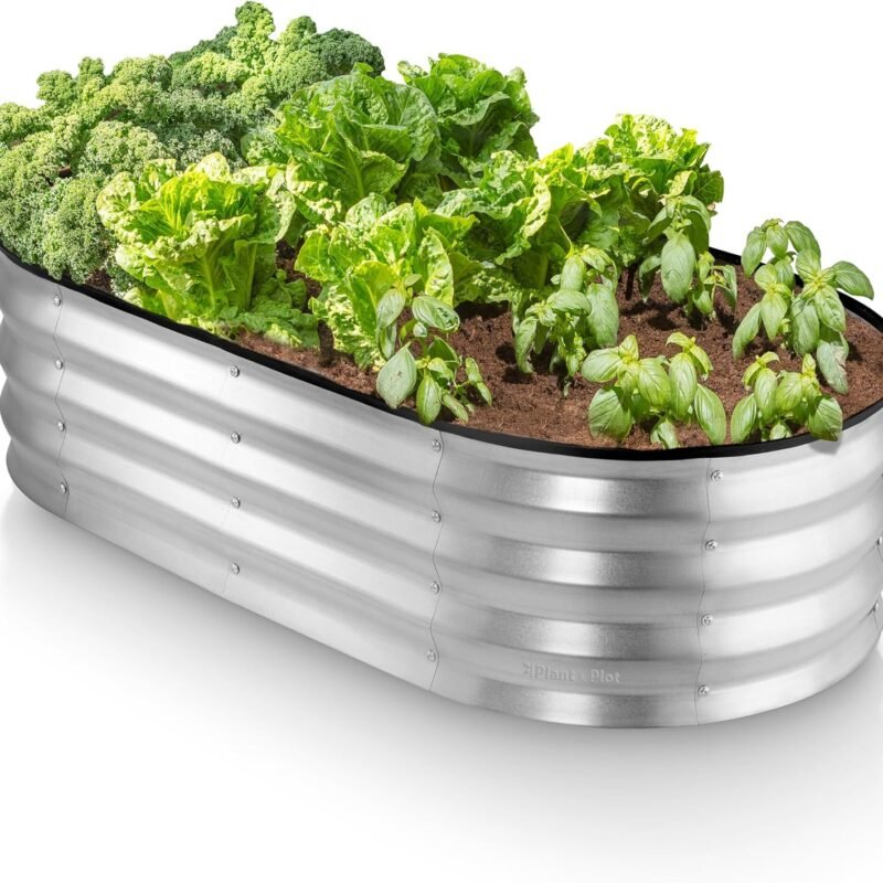 Galvanized Raised Garden Bed Outdoor // 4×2×1 ft Planter Boxes Raised Beds for Outdoor Plants, Vegetables, Gardening // Large Metal Raised Garden Bed Kit (Silver)