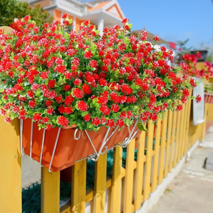 SITUMEIZI 8 Bundles Red Artificial Flowers Outdoor Fake Flower Plastic UV Resistant Shrubs Greenery Plants Hanging Decorations Garden Porch Window Box Farmhouse Outside Summer Indoor Decor - Image 3