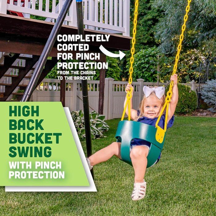 Deluxe High Back Full Bucket Toddler Swing with Exclusive Chain & Triangle Dip Pinch Protection - Green - Squirrel Products - Image 2