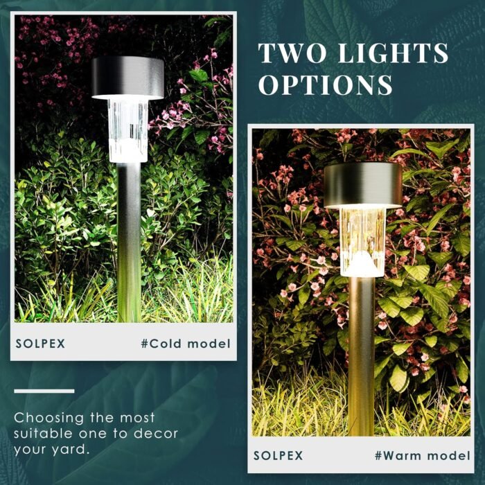 SOLPEX 16 Pack Solar Outdoor Lights Pathway, Stainless Steel Solar Lights Outdoor Waterproof,LED Landscape Lighting Walkway for Landscape/Patio/Lawn/Yard/Driveway-Cold White - Image 4