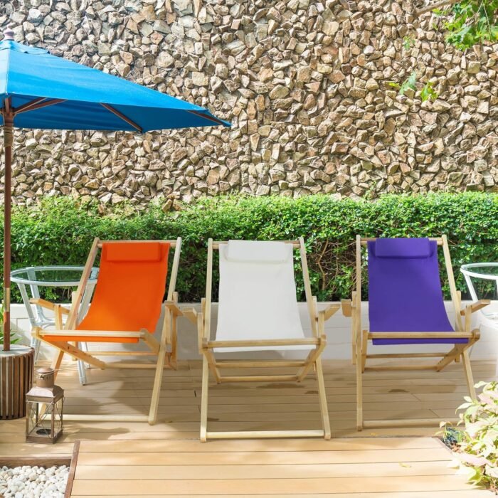 Casual Home Folding Fully-Assembled Adjustable Solid Wood Sling Patio Outdoor Chair, Natural Frame/Natural Canvs (New) - Image 6