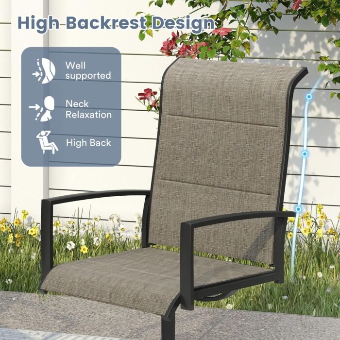 VICLLAX 7 Pieces Patio Dining Set for 6, All Weather Outdoor Furniture - 47.2" Round Patio Table and Swivel Chairs for Lawn Garden, Walnut Tabletop and Mixed Brown Fabric - Image 4