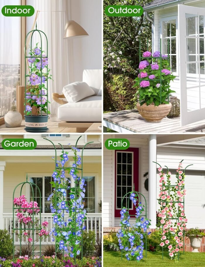 Trellis for Climbing Plants Outdoor, 6FT Garden Obelisk Rustproof PE Coated Metal Potted Plant Climbing Support, Thickened Tube Plant Tower Trellis for Clematis Vine Support Indoor (1 Pack) - Image 5
