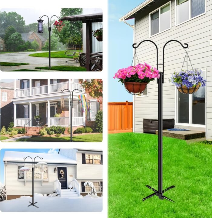 XDW-GIFTS Double Shepherds Hooks for Outdoor, 2-Pack Heavy Duty Garden Pole for Hanging Bird Feeder, Plant Baskets, Solar Light Lanterns, Garden Plant Hanger Stands with 5 Base Prongs - Image 5