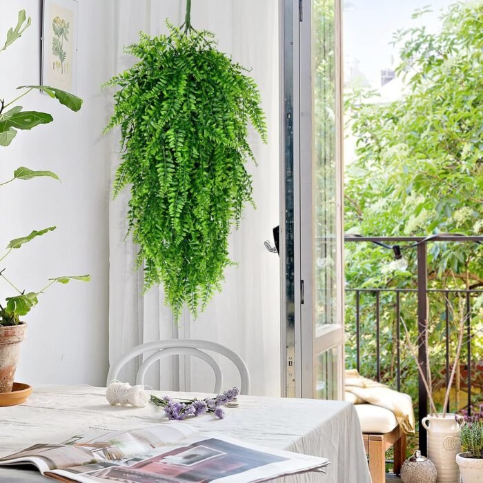 Waipfaru 4Pcs Fake Hanging Plants Artificial Ferns for Outdoors，Fake Ferns UV Resistant Plastic Fake Plants for Indoor Wall Porch Wedding Party Holiday Decor - Image 2