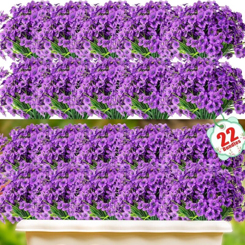 22 Bundles Artificial Flowers Outdoor, Faux Flowers UV Resistant with Plastic Plants, Faux Silk Flowers for Outdoors Outside Front Porch Hanging Planter Window Box Garden Decoration