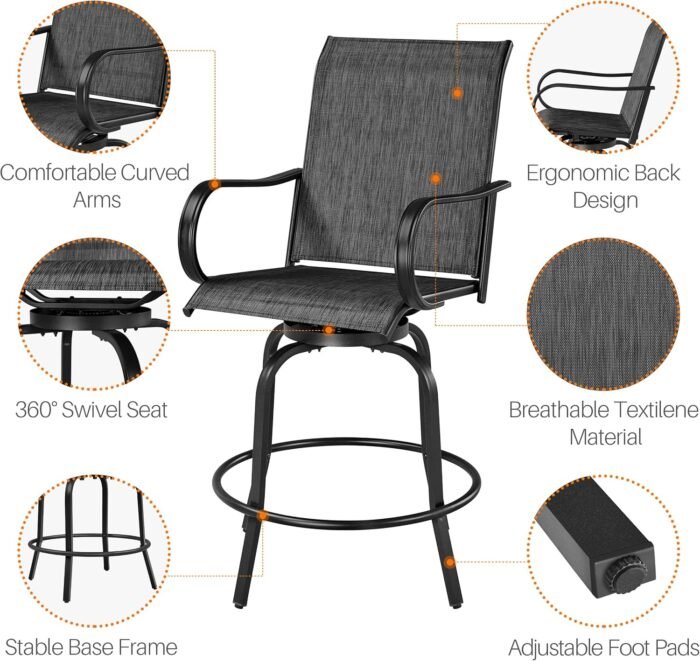 Yaheetech Outdoor Patio Swivel Bar Stools Outdoor Chairs Set of 2, All-Weather Patio Stools for Outside, Beach, Lawn, Poolside and Garden, Black - Image 5