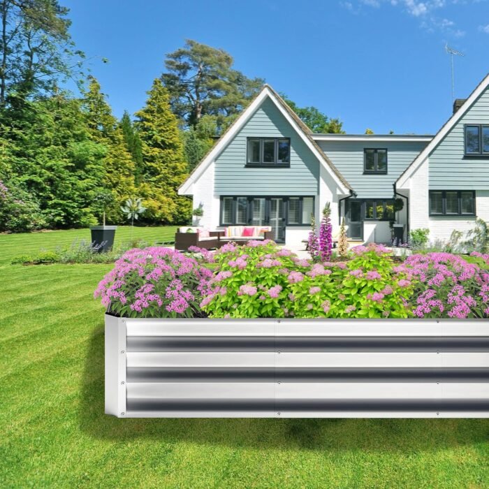 2PCS 8x4x1FT Galvanized Raised Garden Bed,Planter Raised Beds-Metal Garden Box,Large Plant for Outdoor Planting, Vegetables Bed,Flower,Herb-Sliver - Image 8