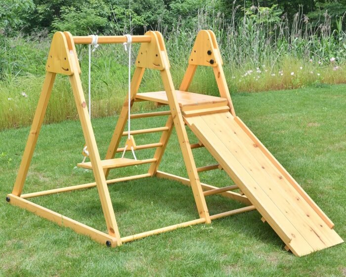 Avenlur 4-in-1 Juniper Outdoor Play Gym - Jungle Gym Playset with Baby Swing, Slide, Ladder, and Climbing Wall - Foldable Wooden Playset - Outdoor Jungle Gym for Kids Ages 18mo to 6yrs - Image 8