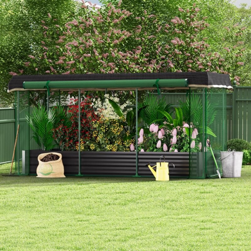 7.6' x 3.6' x 3.6' Galvanized Raised Garden Bed with Crop Cage, Plant Protection Tent with Zippered Doors, Sun Shade Cloth, Garden Netting for Vegetables, Fruit Cage for Patio, Yard, Lawn