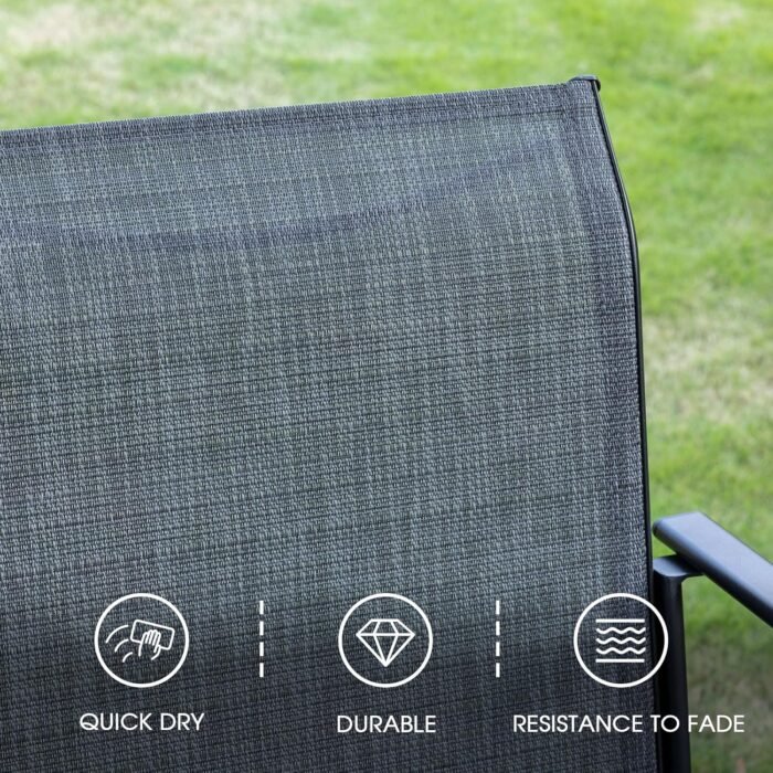 VICLLAX Patio Dining Set for 6, Outdoor Furniture Set Includes 63" Rectangle Patio Table and 6 Patio Sling Chairs, Outdoor Table and Chairs for Outsides, Grey Tabletop and Dark Grey Fabric - Image 6