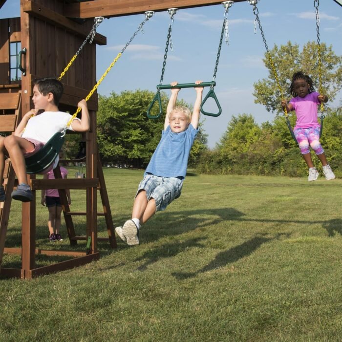 Swing-N-Slide WS 8355 Castlebrook Swing Set with Two Slides, Swings & Climbing Wall, Wood - Image 6
