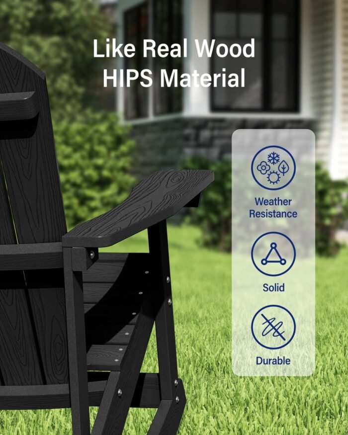 YEFU Outdoor Rocking Chairs Set of 2,Adirondack Rocking Chairs,Patio Rocker Chair with Wide Back,Oversized Rocker Chair, Look Like Real Wood, for Lawn, Porch, Backyard, Indoor and Garden(Black) - Image 5