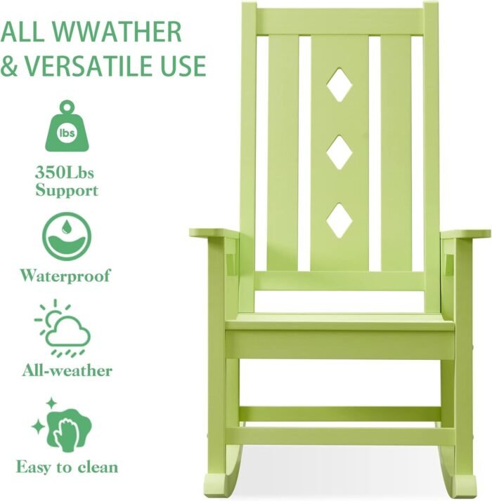 Oversized Rocking Chair, Outdoor Rocking Chair for Adults, All Weather Resistant Porch Rocker for Lawn Garden, 350lbs Weight Capacity - Image 6