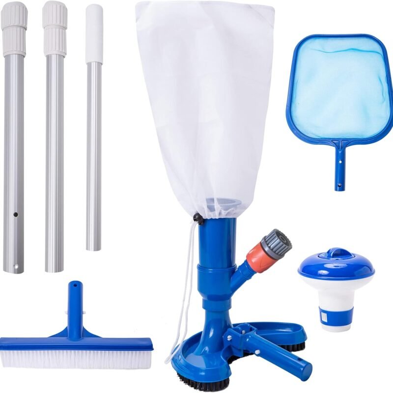 Portable Handheld Pool Vacuum with 3 - Section Pole Pool Maintenance Set Ideal for Cleaning Above Ground,Inflatable Pools spa hot tub Includes Pool Brush Pool Skimmer net Pool Chlorine Floater