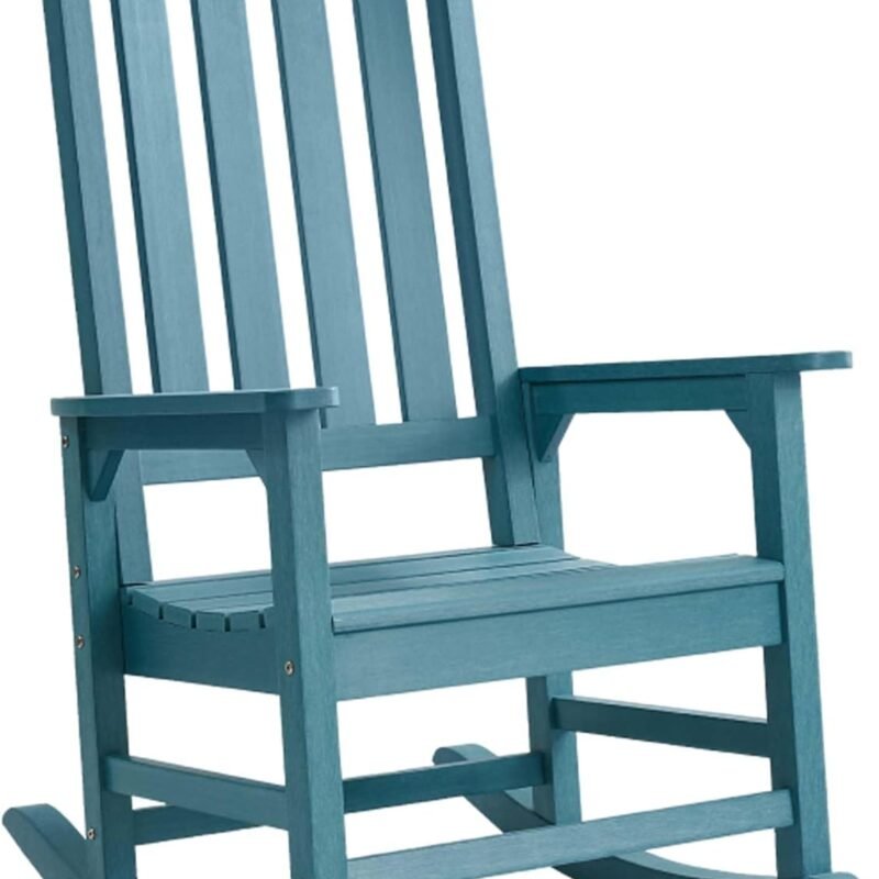 Psilvam Oversized Outdoor Rocking Chair, with 21" Wide Seat and 32" Tall Backrest, Pre-Assembled with Most Components for Effortless Installation (Blue)