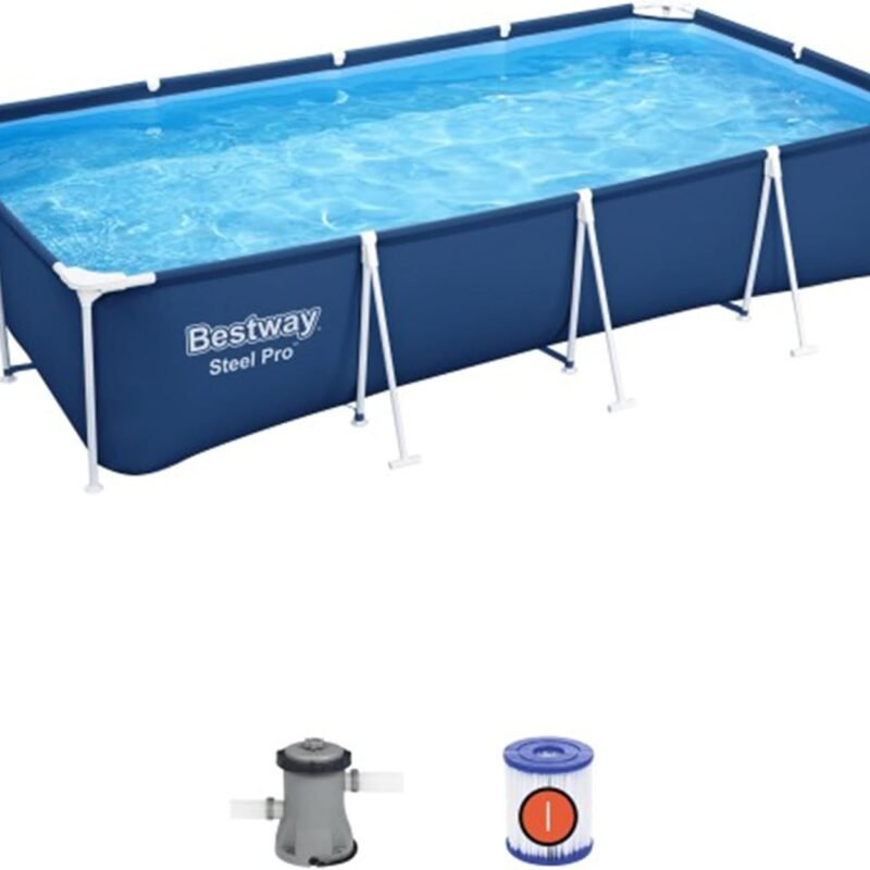Bestway Steel Pro 13 Foot x 32 Inch Rectangular Above Ground Outdoor Pool Steel Framed Vinyl Swimming Pool with 1,506 Gallon Water Capacity, Blue