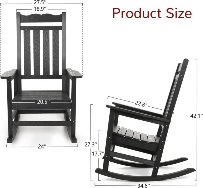 Stoog All-Weather Patio Rocking Chair with 400 lbs Weight Capacity, Oversized Porch Rocker Chair, for Backyard, Fire Pit, Lawn, Garden, Outdoor and Indoor, Black - Image 3