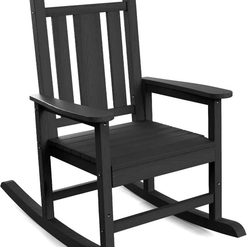 Oversized Rocking Chair Outdoor, HDPE Poly Rocking Chair, All Weather Porch Rocker for Deck Patio Balcony, 380lbs, Black